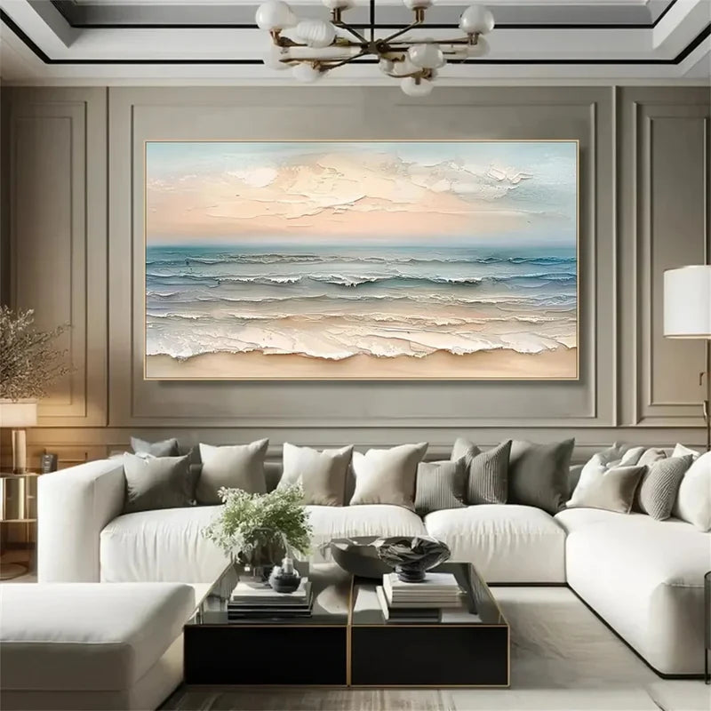 Ocean Wave Wall Art – Textured Coastal Seascape Canvas Painting#yy7292