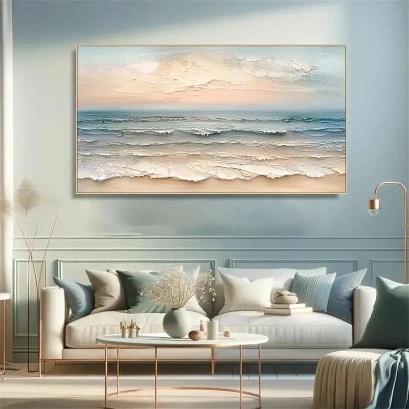 Ocean Wave Wall Art – Textured Coastal Seascape Canvas Painting#yy7292