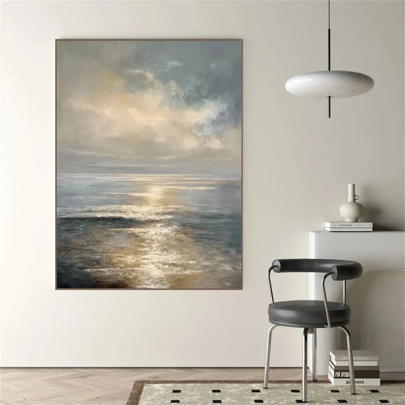 Ocean Sunset Wall Art – Coastal Seascape Canvas Painting#yy7293