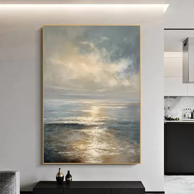 Ocean Sunset Wall Art – Coastal Seascape Canvas Painting#yy7293