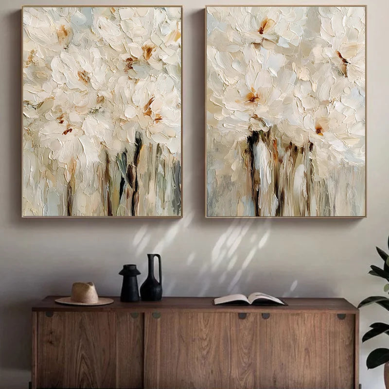 White Floral Wall Art Set – 3D Textured Flower Canvas Painting#yy7295
