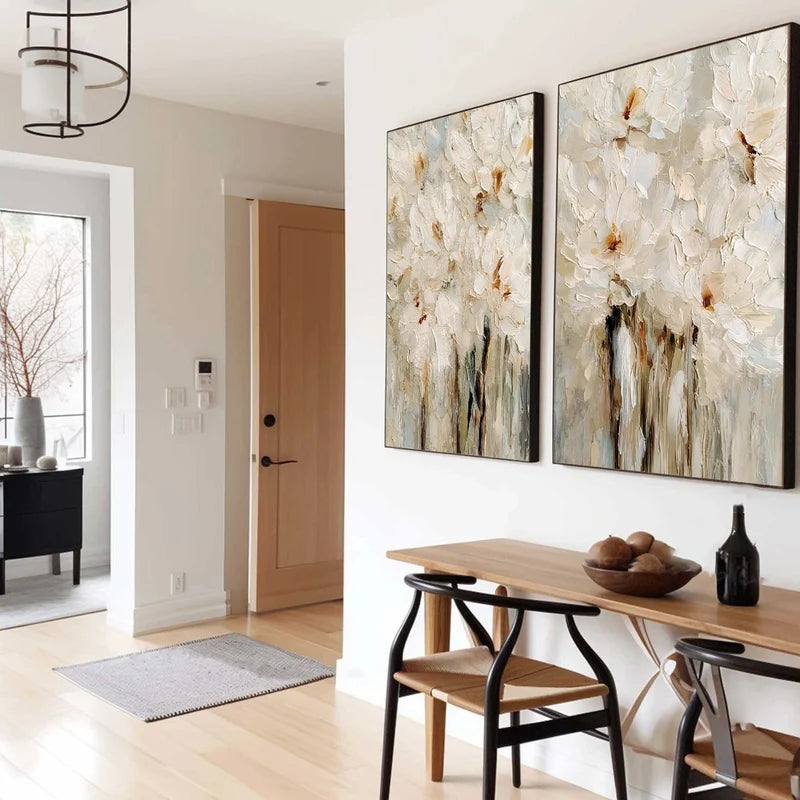 White Floral Wall Art Set – 3D Textured Flower Canvas Painting#yy7295