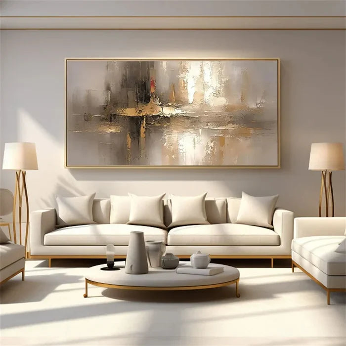 Gold Gray Abstract Wall Art – Modern Textured Canvas Painting#yy7297