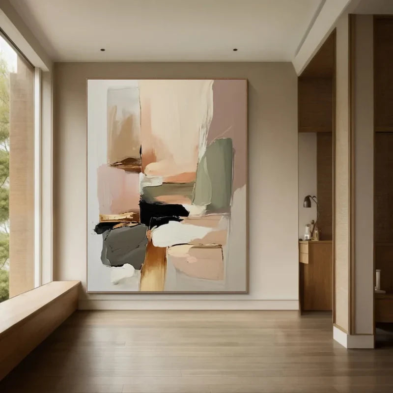 Neutral Abstract Wall Art – Modern Geometric Canvas Painting#yy7298