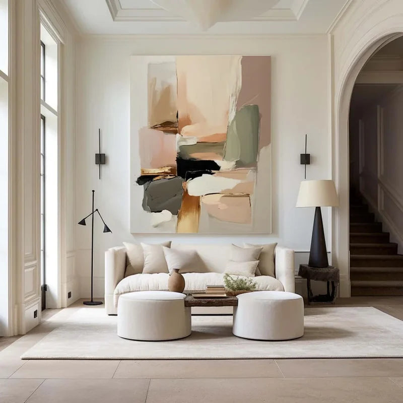 Neutral Abstract Wall Art – Modern Geometric Canvas Painting#yy7298
