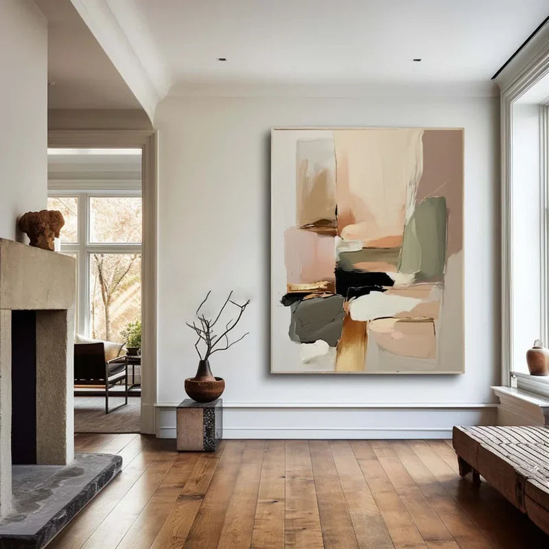 Neutral Abstract Wall Art – Modern Geometric Canvas Painting#yy7298
