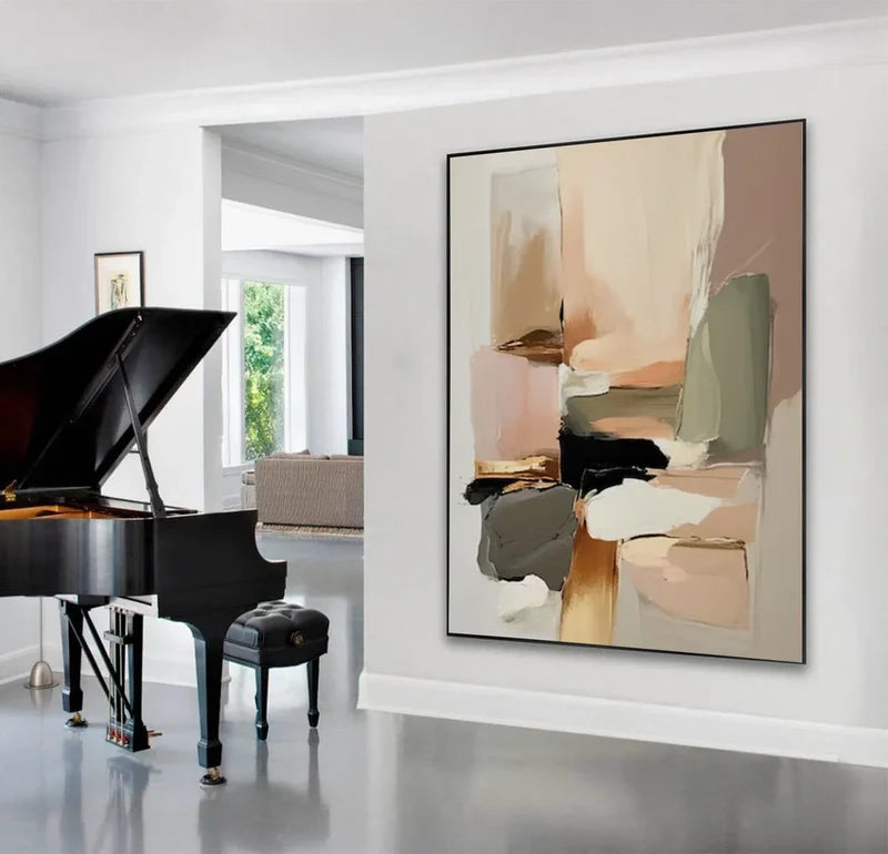 Neutral Abstract Wall Art – Modern Geometric Canvas Painting#yy7298