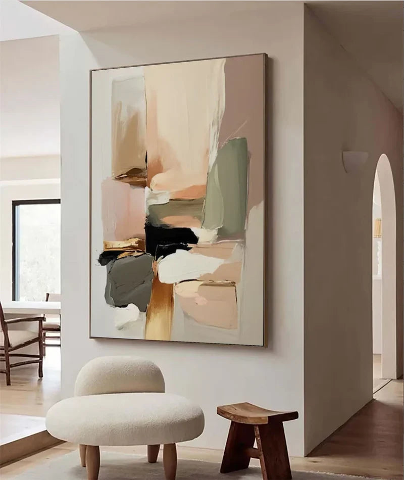 Neutral Abstract Wall Art – Modern Geometric Canvas Painting#yy7298