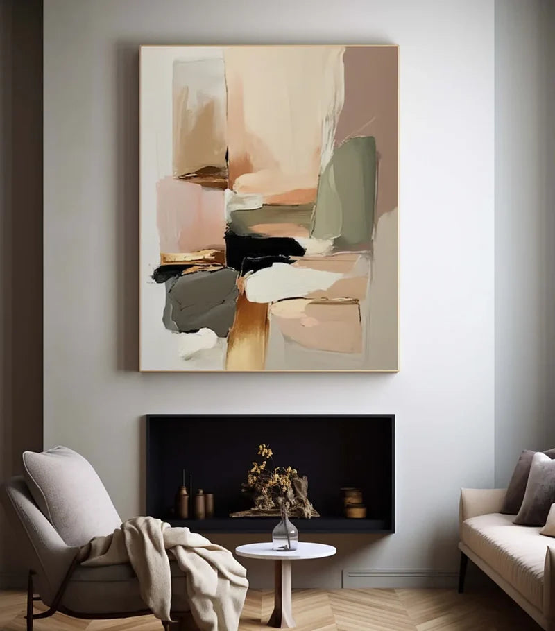 Neutral Abstract Wall Art – Modern Geometric Canvas Painting#yy7298