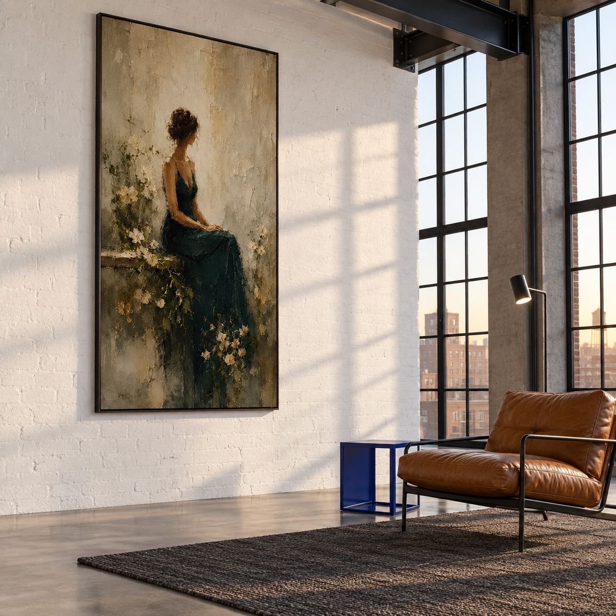 Woman in Green Dress Wall Art – A Quiet Moment#yy91601
